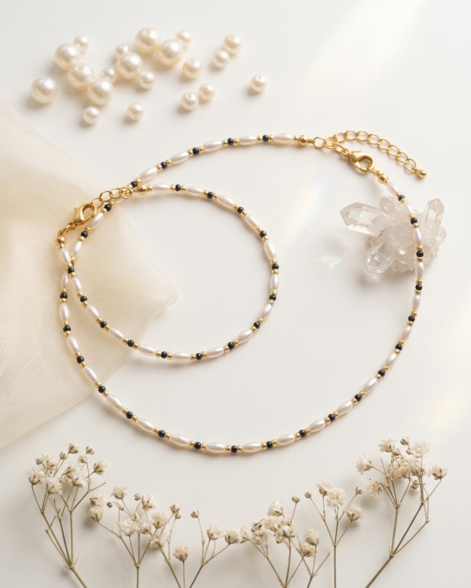 סט פנינה כחול כהה - תמונה 2